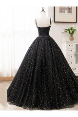 V Neck Prom Dress Glitter Black Long Evening Dress