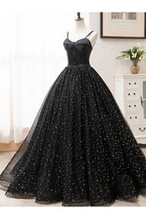 V Neck Prom Dress Glitter Black Long Evening Dress
