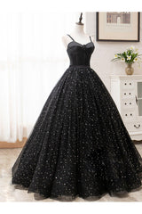 V Neck Prom Dress Glitter Black Long Evening Dress
