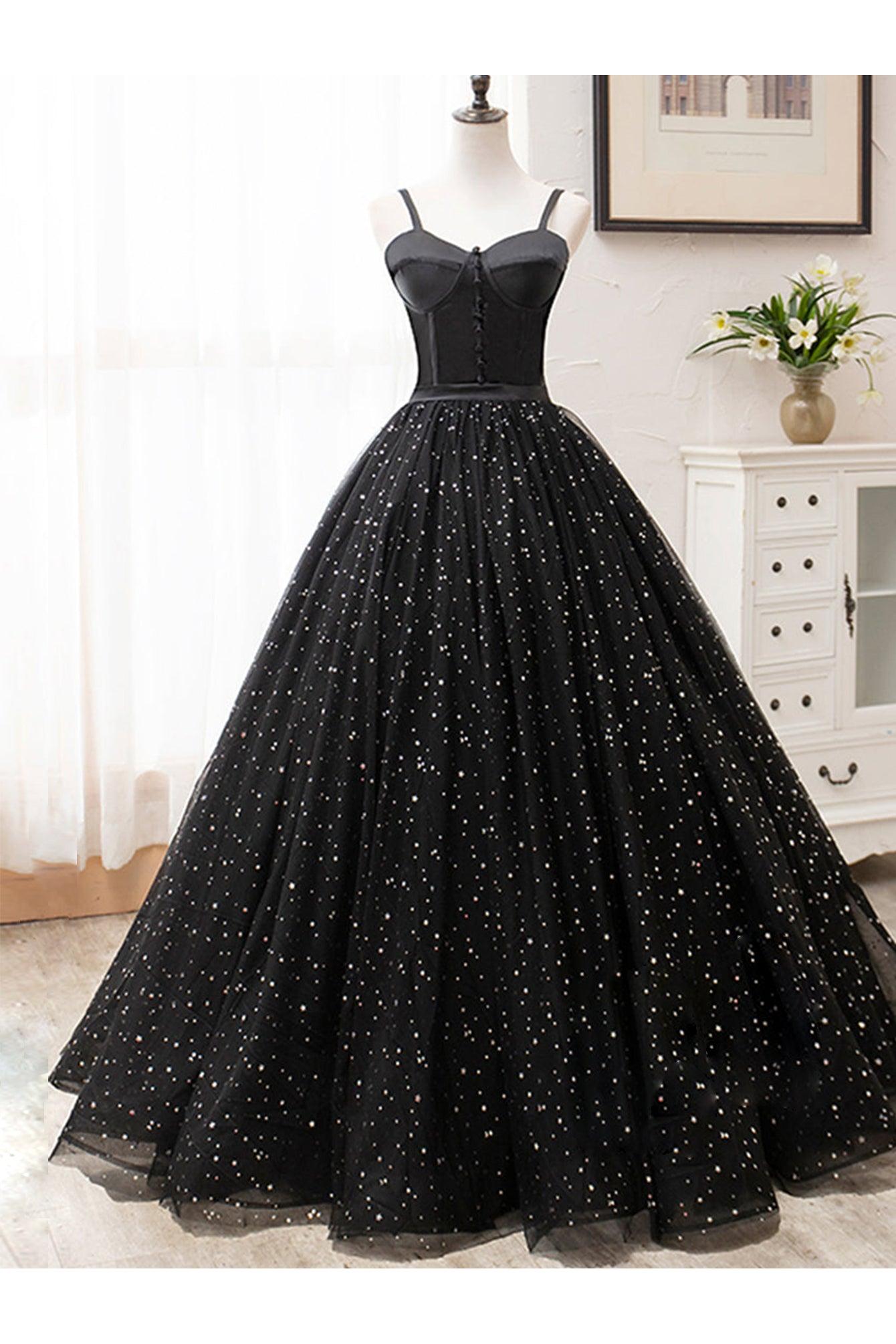 V Neck Prom Dress Glitter Black Long Evening Dress