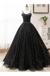 V Neck Prom Dress Glitter Black Long Evening Dress