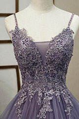 V Neck Prom Dress Tulle Lace Long Formal Dress Evening Dress