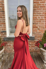 V Neck Satin Burgundy Prom Dress Long Evening Gown Evening Dress