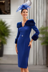 V-Neck Sheath Dress with 3/4 Sleeves for the Mother of the Bride