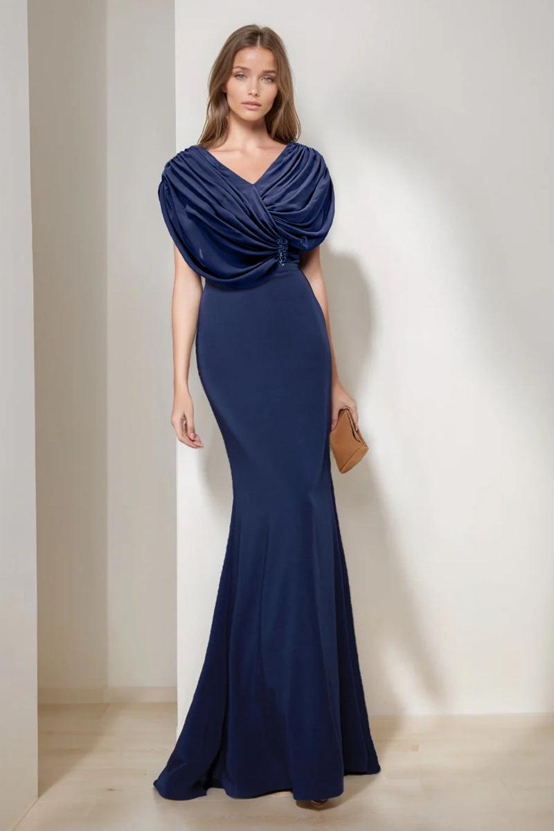 V-Neck Short Sleeve Floor-Length Trumpet/Mermaid Mother of the Bride Dress with Ruffles and Sequins