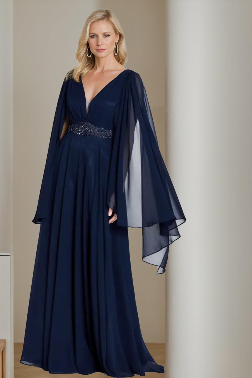 V-Neck Sleeveless A-Line Floor-Length Mother of the Bride Princess Dress