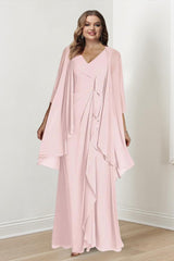 V-Neck Sleeveless Plus Size Floor-Length Mother of the Bride Sheath Dress with Wrap