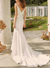 V Neck Sleeveless Wedding Dress with Split Front