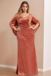 V-Neck Velvet Mother of the Bride Gown with Ruffles in Plus Size