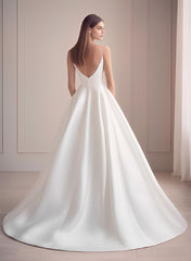 V neck Ball Gown Wedding Dress With Sweep Train