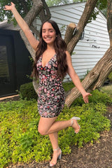 V neck Homecoming Dress Backless Style Cropped Party With Floral Appliques Aqua Blue Short Party Cocktail Dress