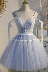 V neck Homecoming Dress Lace Light tulle Style A LineShort Party Cocktail Dress