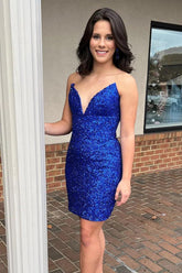Veda Homecoming Dress Pretty Bodycon V neck Sequin Short Party Cocktail Dress