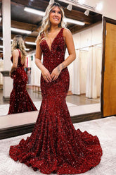 Velvet Sequin Prom Dress Mermaid Long Formal Evening Dress
