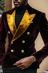 Vintage Velvet Blazer For Men In Solid Colors With Patchwork Design