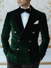 Vintage Velvet Men's Blazer With Patchwork In Solid Colors Double Breasted Regular Fit For Parties