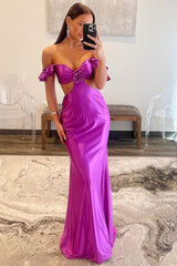 Violet Prom Dress Flutter Sleeve Cutout Mermaid Fitted Gown Evening Dress