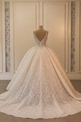 Dressystars Wedding Dress A Line V Neck Sleeveless Princess Glitter Bridal Gown With Lace