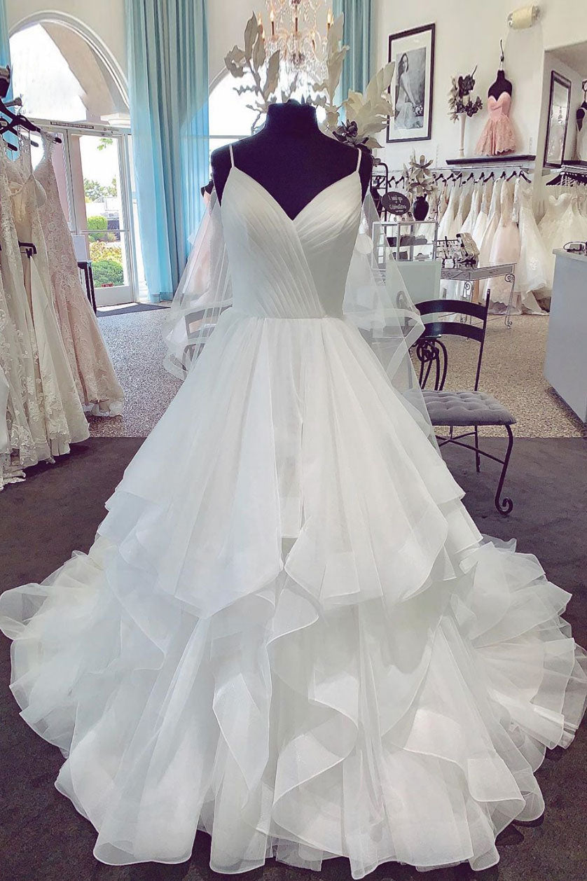 Wedding Dress Handmade Ivory V Neck Tulle Long Prom Dress Bridal Gown