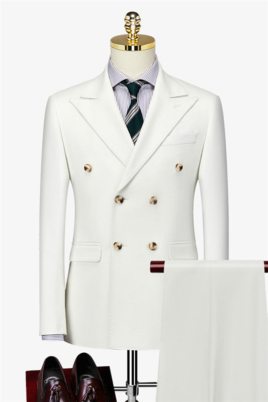 White Double Breasted Peaked Lapel Formal Business Suit