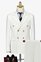 White Double Breasted Peaked Lapel Formal Business Suit