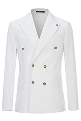 White Double Breasted Peaked Lapel Prom Suit