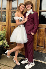 White Homecoming Dress Chic Off the Shoulder Style Party with Cut Glass Mirrors Short Party Cocktail Dress