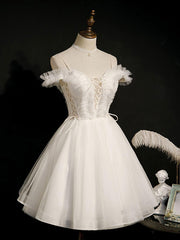 White Homecoming Dress Cute Puffy Short Party Cocktail Dress