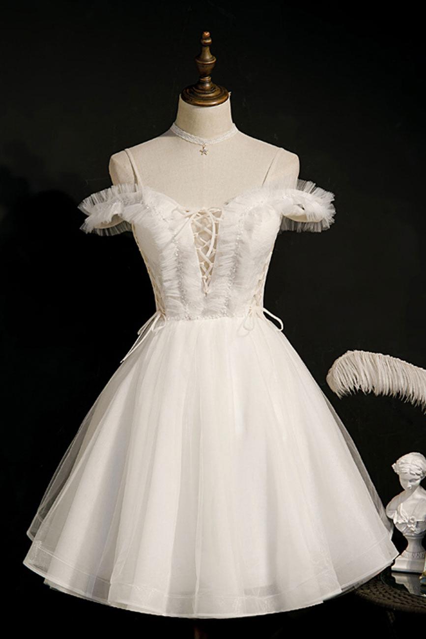 White Homecoming Dress Cute Puffy Short Party Cocktail Dress