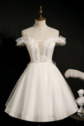 White Homecoming Dress Cute Puffy Short Party Cocktail Dress