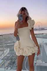 White Homecoming Dress Strapless Bodycon With ruffle edge Short Party Cocktail Dress