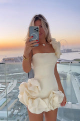 White Homecoming Dress Strapless Bodycon With ruffle edge Short Party Cocktail Dress