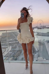 White Homecoming Dress Strapless Bodycon With ruffle edge Short Party Cocktail Dress