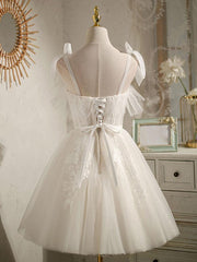 White Homecoming Dress Sweetheart Neck Tulle Lace Short Party Cocktail Dress