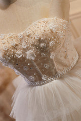 White Homecoming Dress Tulle 3D Floral Lace A Line Tiered Short Party Cocktail Dress