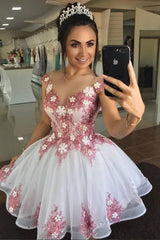 White Homecoming Dress Tulle Lace Short Party Cocktail Dress