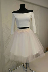 White Homecoming Dress Two Piece Tulle Short Party Cocktail Dress