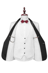 White Jacquard 3 Piece Shawl Lapel Men's Prom Suit Blazer Vest Pants