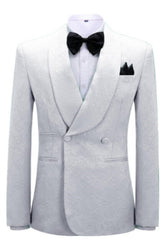 White Jacquard Double Breasted Shawl Lapel Wedding Suit