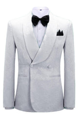 White Jacquard Double Breasted Shawl Lapel Wedding Suit