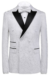White Jacquard Three Piece Double Breasted Prom Suit
