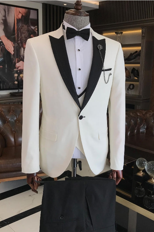 White Peaked Lapel Three Piece Prom Suit for Men