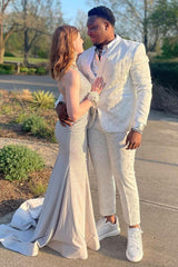 White Shawl Lapel Jacquard 2 Piece Men's Prom Suit