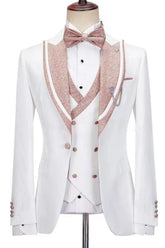 White Slim Fit Peaked Lapel Three Piece Wedding Suit