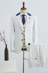 White Three Piece Notched Lapel Prom Suit for Men