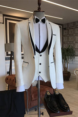 White Three Piece Peaked Lapel Prom Suit