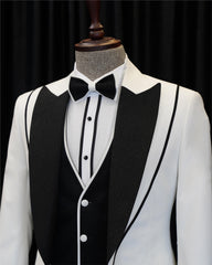 White Three Piece Shawl Lapel Wedding Suit
