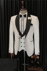 White Three Piece Slim Fit Groom Suit