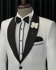 White Three Piece Slim Fit Groom Suit