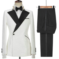 White Two Piece Peaked Lapel Prom Suit